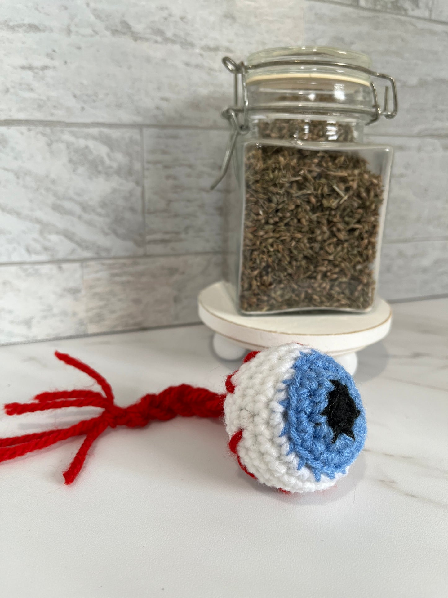 Spooky Stuff - Eyeball! Handmade Crochet Cat/Ferret Toys - Catnip, Jingle Bell, Crinkle