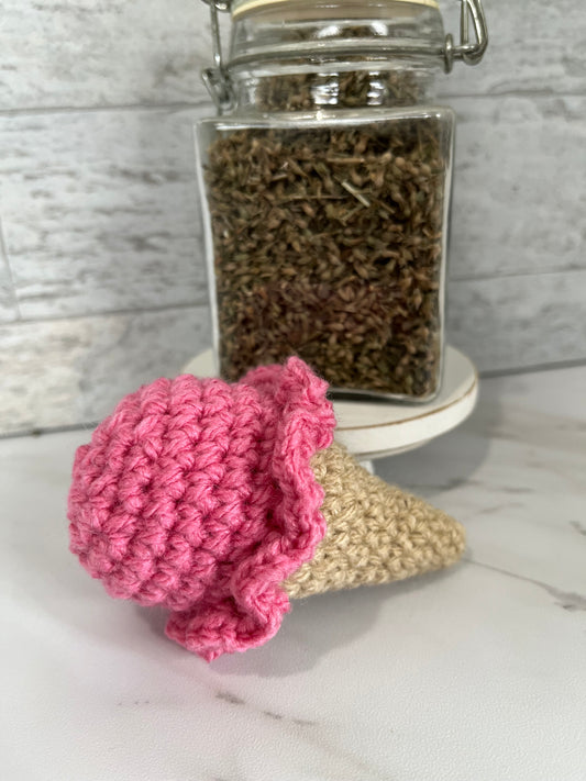 DESSERTS - Ice Cream Cone! Handmade Crochet Cat/Ferret Toys - Catnip, Jingle Bell, Crinkle