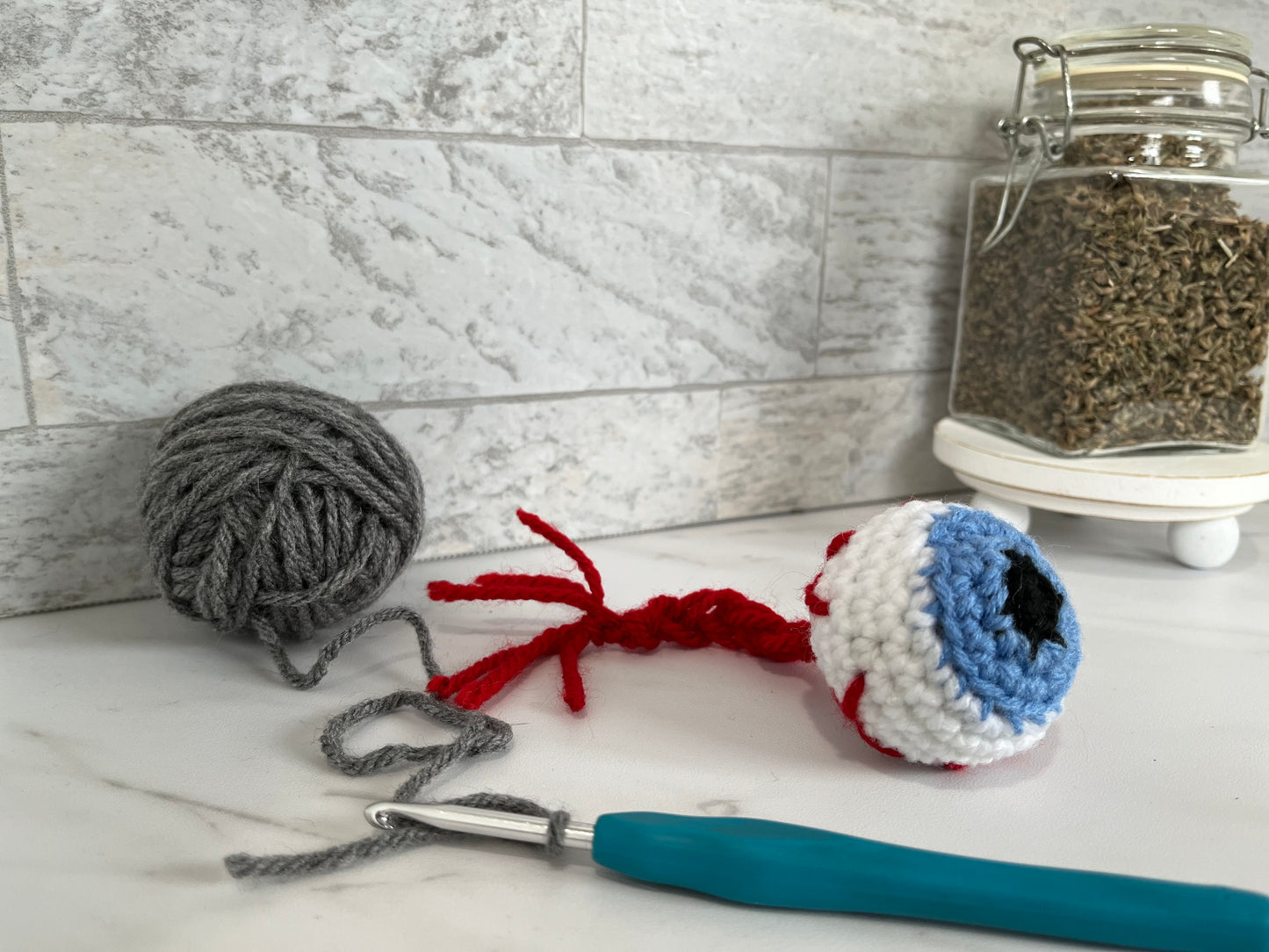 Spooky Stuff - Eyeball! Handmade Crochet Cat/Ferret Toys - Catnip, Jingle Bell, Crinkle