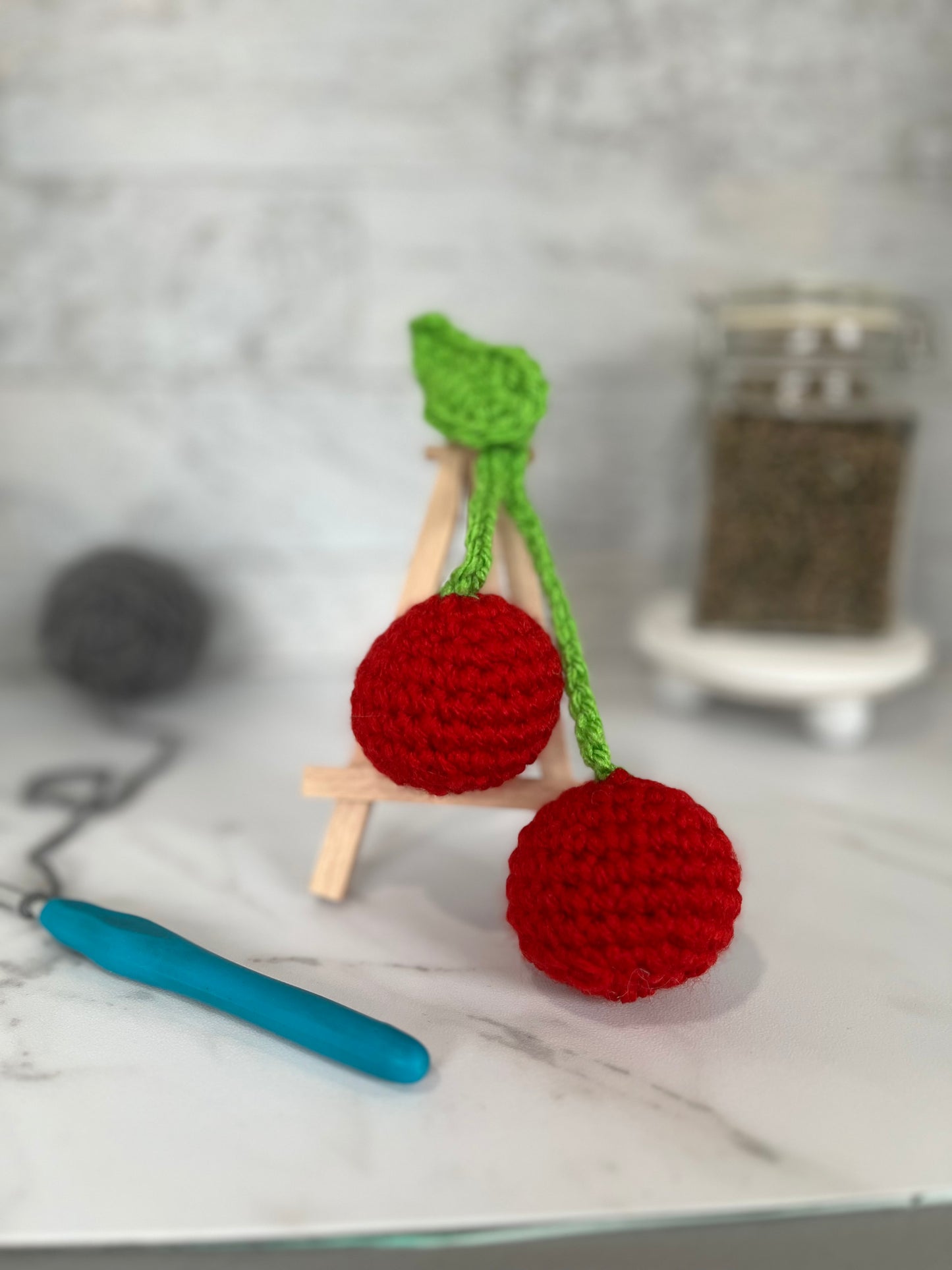 FRUIT BASKET - Cherries! Handmade Crochet Cat/Ferret Toys - Catnip, Jingle Bell, Crinkle