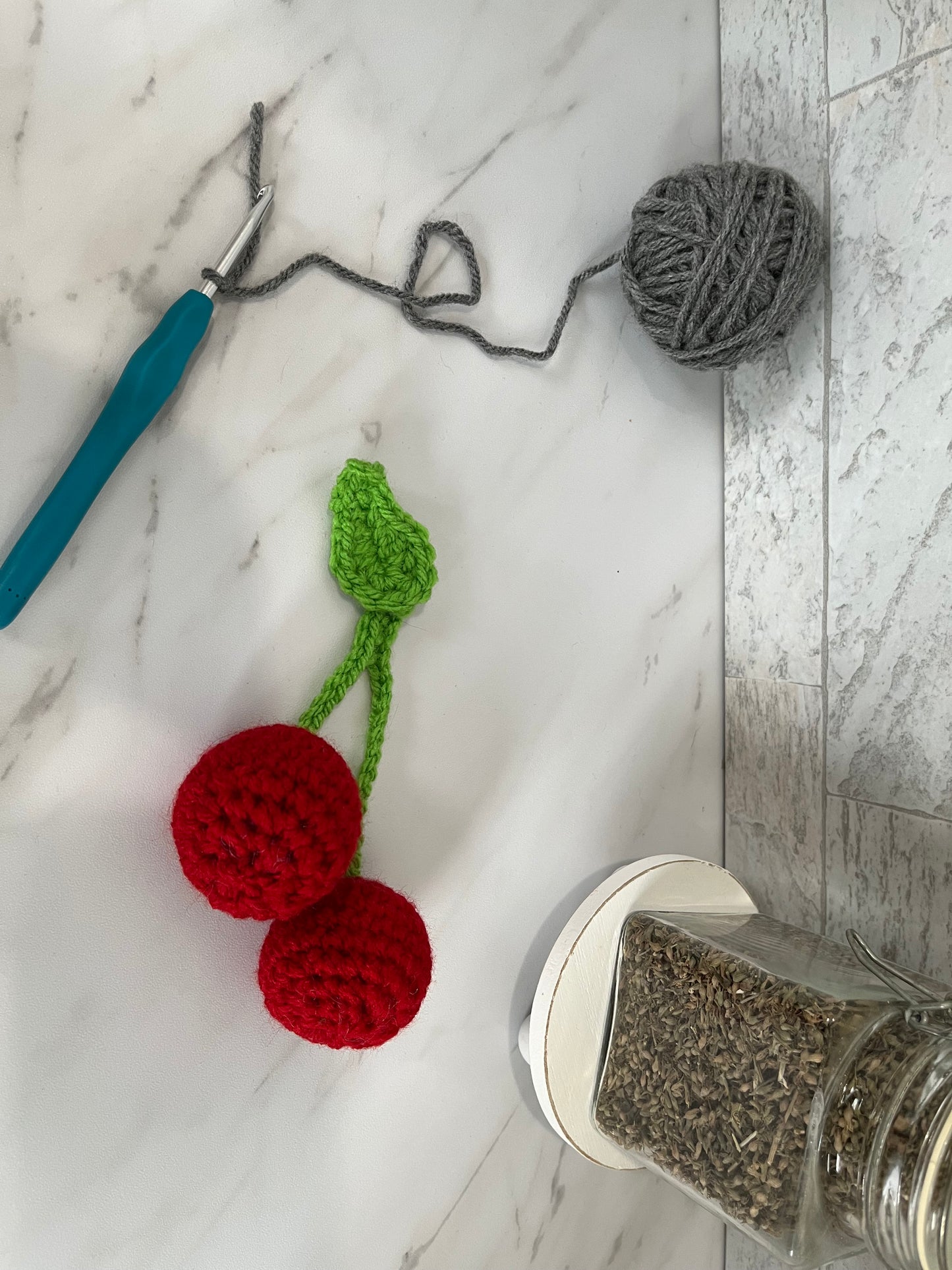 FRUIT BASKET - Cherries! Handmade Crochet Cat/Ferret Toys - Catnip, Jingle Bell, Crinkle